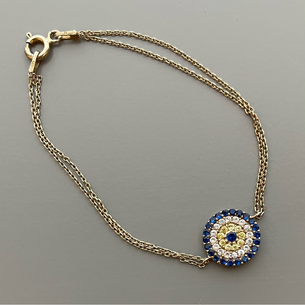 925 Blue Evil Eye Bracelet Sterling Silver Gold Plated CZ